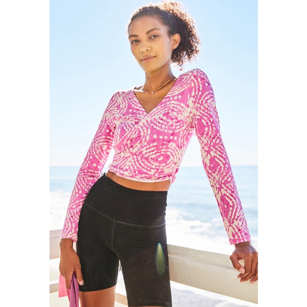 Anthro Daily Practice Pink Printed Crop Wrap Top